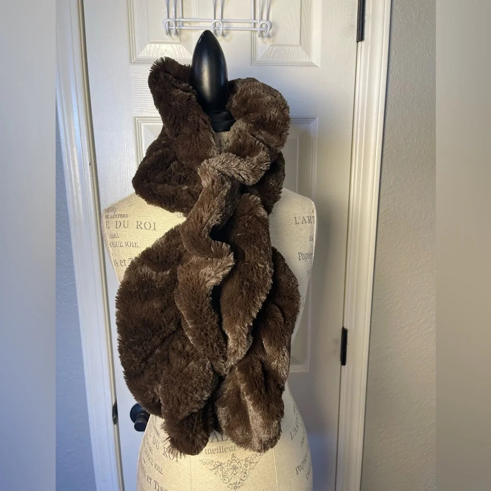 Adrienne Landau Brown Faux Fur Scarf